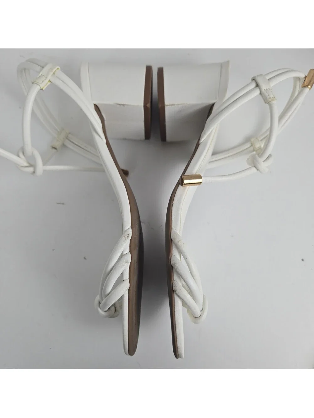 Arezzo White Camila Block Heel Leather Ankle Strap Sandal Size 8US Brazil